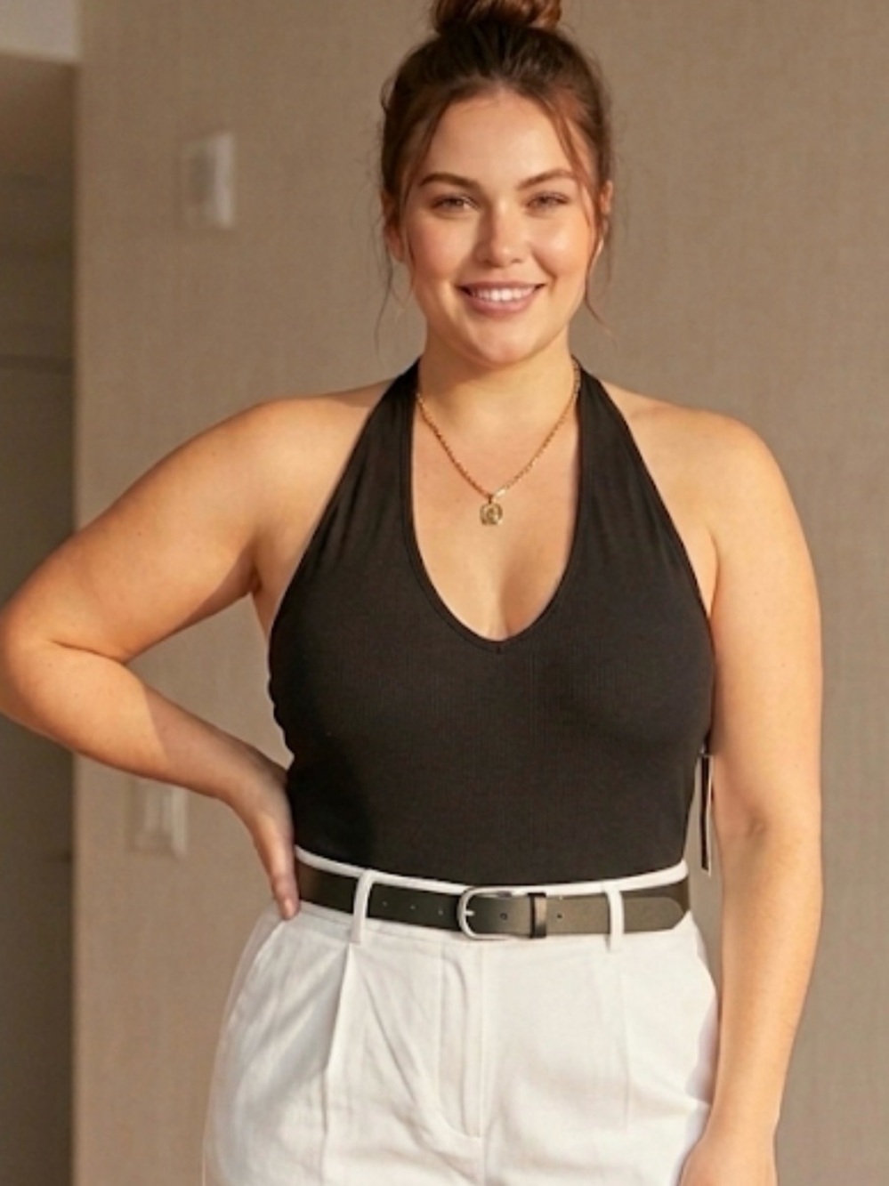 Forever21+ black 1piece halter bodysuit 2X